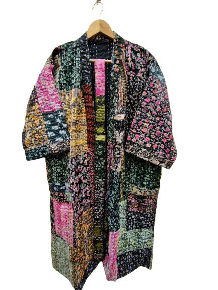 Handmade Silk Patchwork Kantha Kimono Jacket