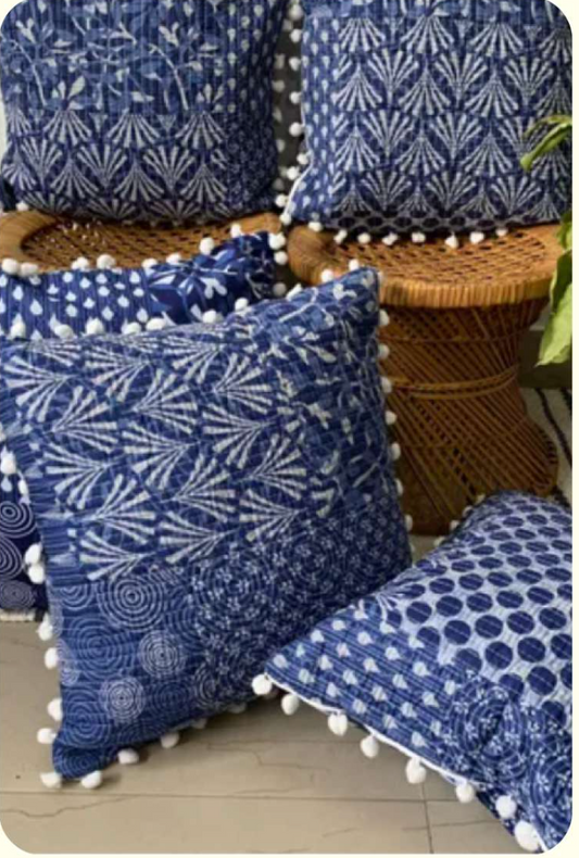 Indigo Quilted Pillow Cover - set of 6