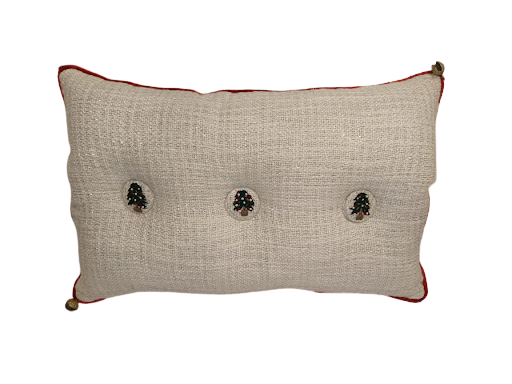 Holiday collection hand embroidered button Pillow